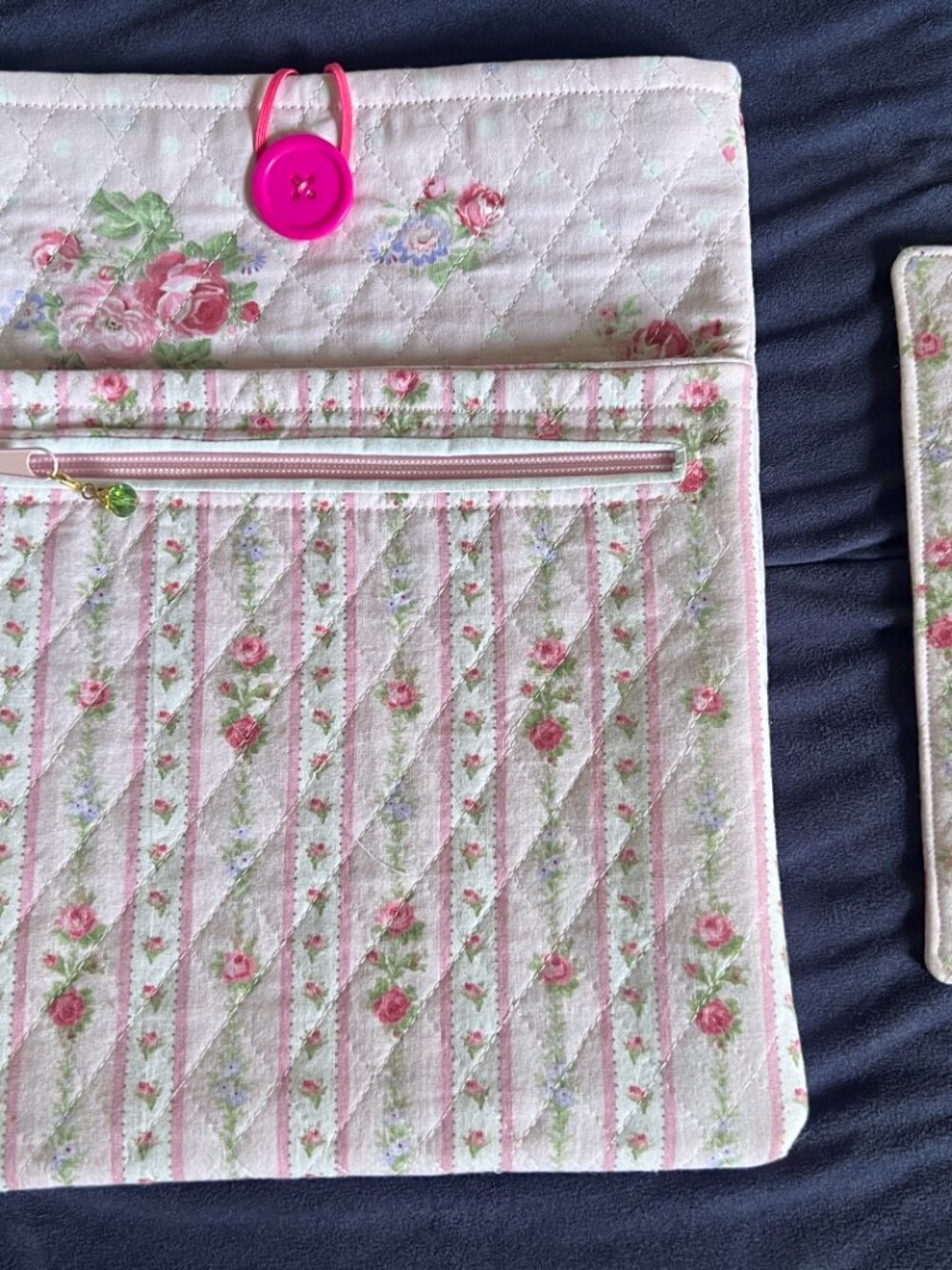 NWOT Handmade Quilted Large Book Sleeve, Dual Pockets, Fabric Bookmark - Picture 2 of 14